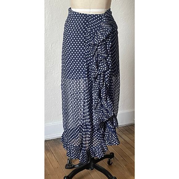NWT J.CREW Navy & White Polka Dot Ruffled Midi Skirt Size 4 - Picture 2 of 6